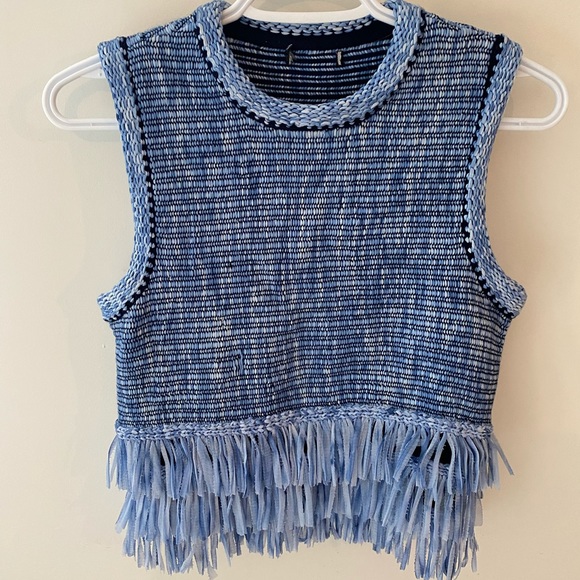 Club Monaco thick knit fringe top, blue, size XS - Picture 1 of 2
